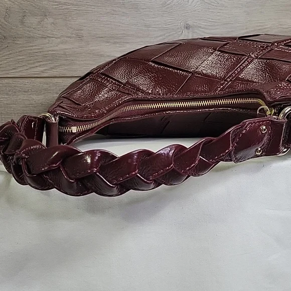 Elliot Lucca Elegant Burgundy Woven Leather Shoulder Bag - Picture 5 of 12